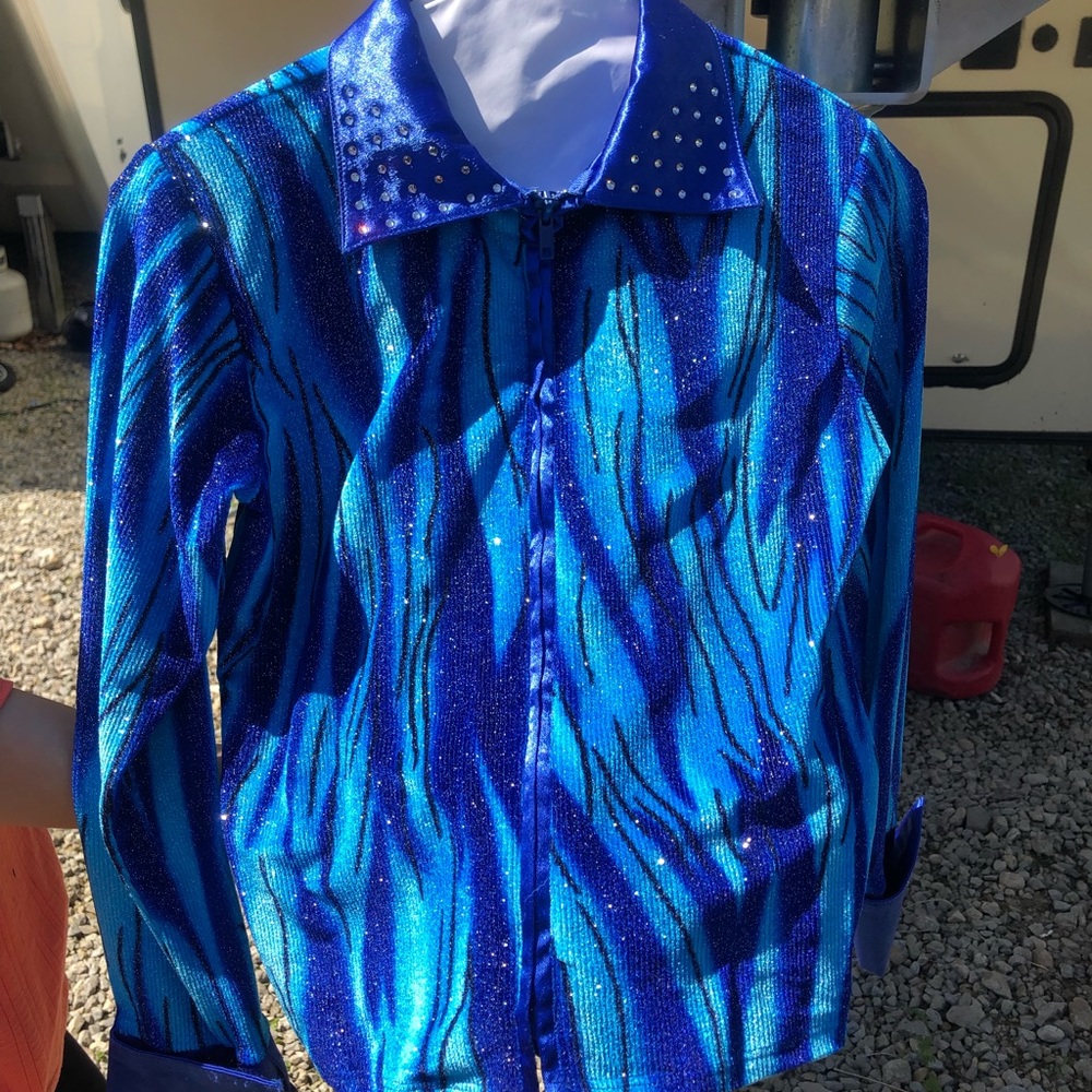 Girls blue sparkly horse show shirt